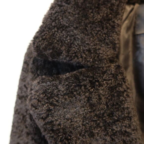FRYE sherpa teddy long coat black faux fur belted lapel winter pockets small - Picture 7 of 9